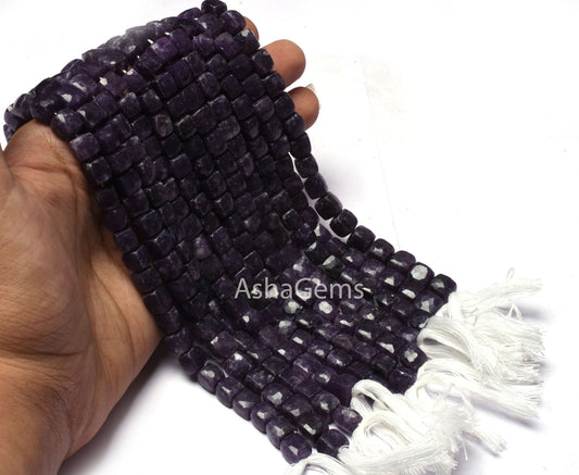 Natural Purple Lepidolite Faceted Cube Box Beads,8" Strand Lepidolite 3D Cube Gemstone Beads, Lepidolite Beads For Jewelry making Craft SALE