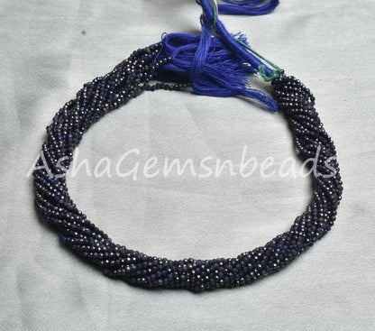 2 mm Natural Rare Blue Sapphire Micro Cut Rondelle Faceted Gemstone Beads,13" Real Sapphire Bead Machine Cut Tiny Beads Jewelry Making Craft