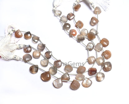 Shaded Grey Brown Moonstone Faceted Heart Gemstone Loose Beads,8" Bio Moonstone Heart Briolette Bead, Natural Moonstone Bead Jewelry makings (AG 18609)