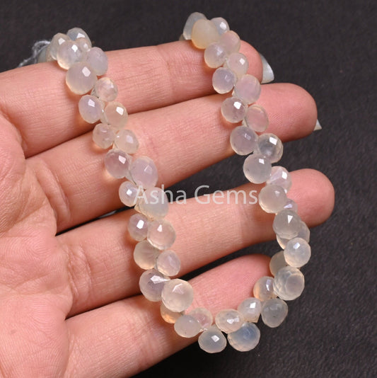 6-8 mm AAA Silver Coated White Chalcedony Onion Shape Beads,9" Strand Chalcedony Fancy Onion faceted Briolette Gemstone Bead Jewelry Makings