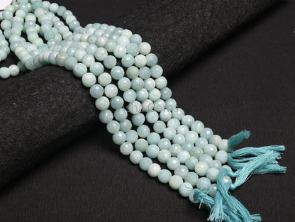Fine Blue Amazonite Faceted Round Ball Gemstone Beads,13" Natural Amazonite Beads, Amazonite Indian Cut Round Shape Beads Jewelry Handicraft