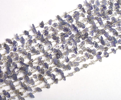 Beautiful Tanzanite Smooth uncut Chip Beads Rosary Chain, Natural Blue Tanzanite Nugget Rosary Chain , Silver Plated wire Beaded Chains SALE
