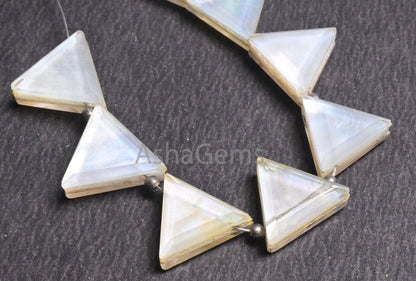 Natural Crystal quartz And Mother Of Pearl Doublet fancy Triangle Beads, AAA White Crystal Doublet Trillion Faceted table Cut Beads Jewelry