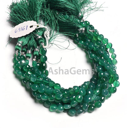 Beautiful Green Onyx Smooth Coin Shape handmade Beads,8" Fine Green Onyx Coin Uneven Handmade Straight Drill Onyx Gemstone Bead Jewelry SALE