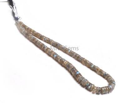 14" Strand Natural Flash Labradorite Smooth Tyre Gemstone Beads,5-9 mm Black Rainbow Plain Flat Heishi Tyre Handmade Gemstone Beads Jewelry