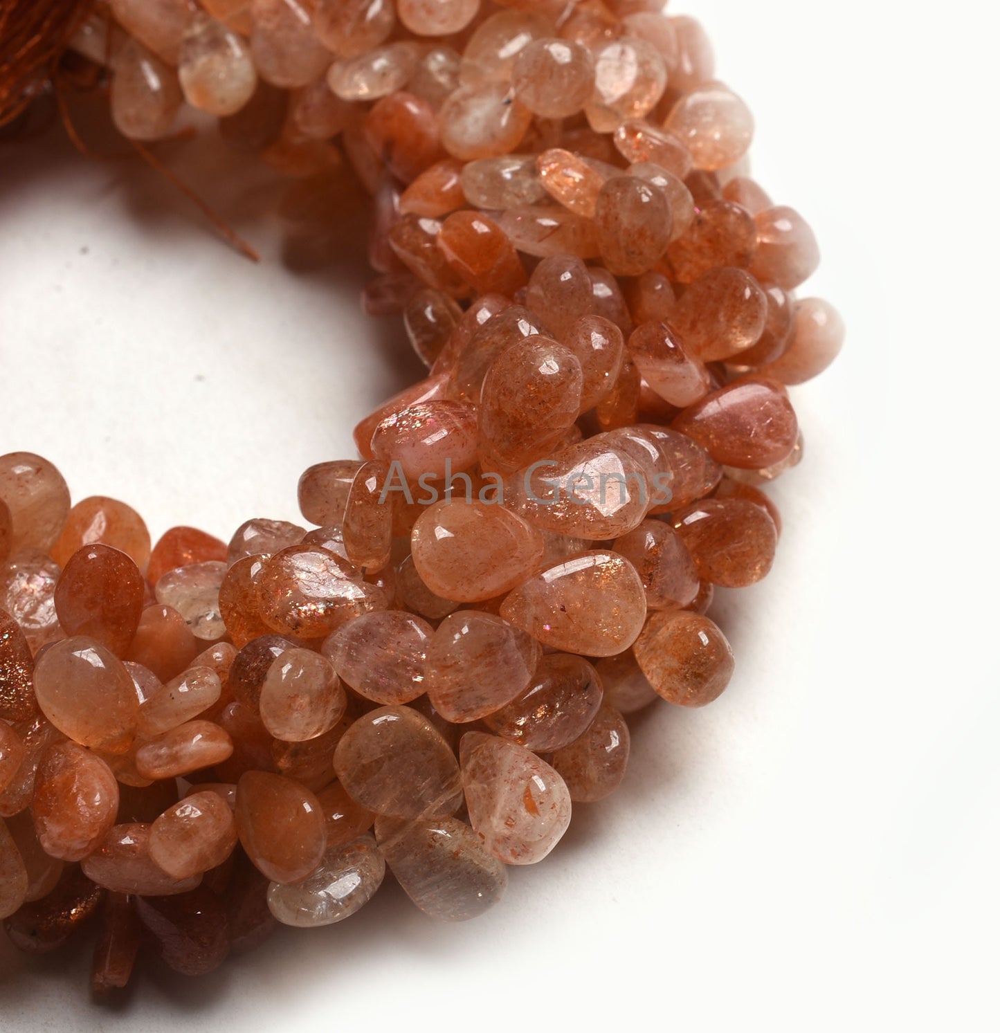 Natural Sunstone Smooth Teardrop Side Drill Beads, Shaded Red Sunstone Plain Handmade Pear Gemstone Briolette Sunstone Bead Jewelry Necklace