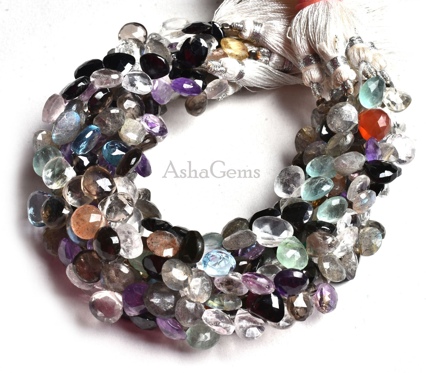 8 Inch Strand Multi color Gemstone Faceted heart Loose Beads, Mix Gemstone Faceted Briolette Beads, Disco Heart Beads For Jewelry Craft Sale