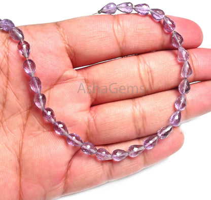 5-8 mm AAA Pink Amethyst Faceted Drop Shape Gemstone Beads, Fine Amethyst Indian Machine Cut Teardrop Briolette Straight Drill Beads Jewelry
