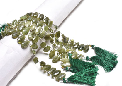 Natural Green Vessonite Fancy Long Pears Beads,9-18 mm Vessonite Faceted Teardrop Side Drill Gemstone Beads Vesuvianite Beads Jewelry Making