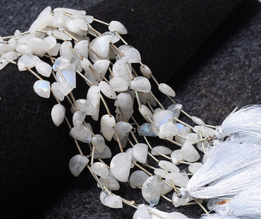 Natural rainbow Moonstone Fancy D Shape Gemstone Beads, Flashy White rainbow Moonstone Faceted Half Moon Briolette Beads Jewelry Craft Sale