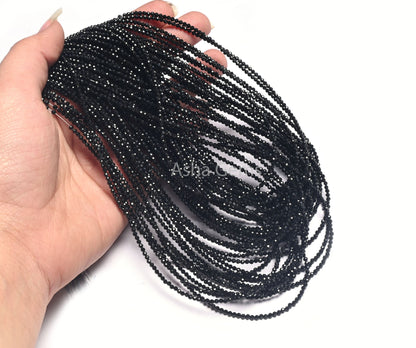 Top Quality Black Spinel Faceted Rondelle Beads, 2 mm AAA Spinel Micro Faceted Gemstone Beads,16"Strand Black Spinel Beads Jewelry Necklace