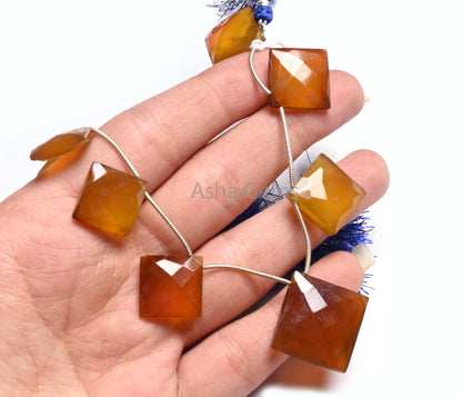 Fine Shaded Yellow Brown Chalcedony Fancy Cushion Shape Beads,10-20 mm Chalcedony Square Faceted Side Drill Gemstone Bead Jewelry Craft SALE