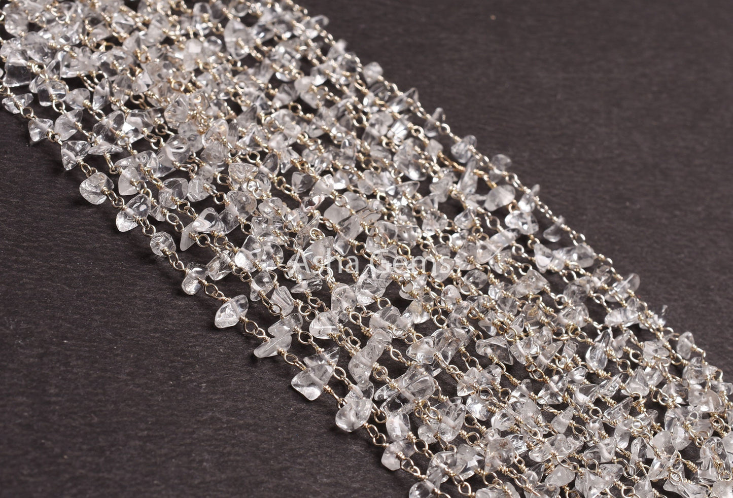 3,5,10,25,Ft Natural Crystal Uncut Chip Beads Rosary Chain Gemstone Bead Chain,Clear Crystal Smooth Nugget Beaded Chain,Silver Plated Wire
