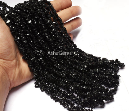 34"Strand Natural Black Spinel Uncut Chips Beads Gemstone Black Spinal Raw Rough Nugget Beads, Spinel Beads Uneven Uncut Chip Jewelry Crafts