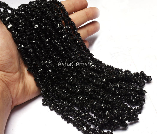 34"Strand Natural Black Spinel Uncut Chips Beads Gemstone Black Spinal Raw Rough Nugget Beads, Spinel Beads Uneven Uncut Chip Jewelry Crafts