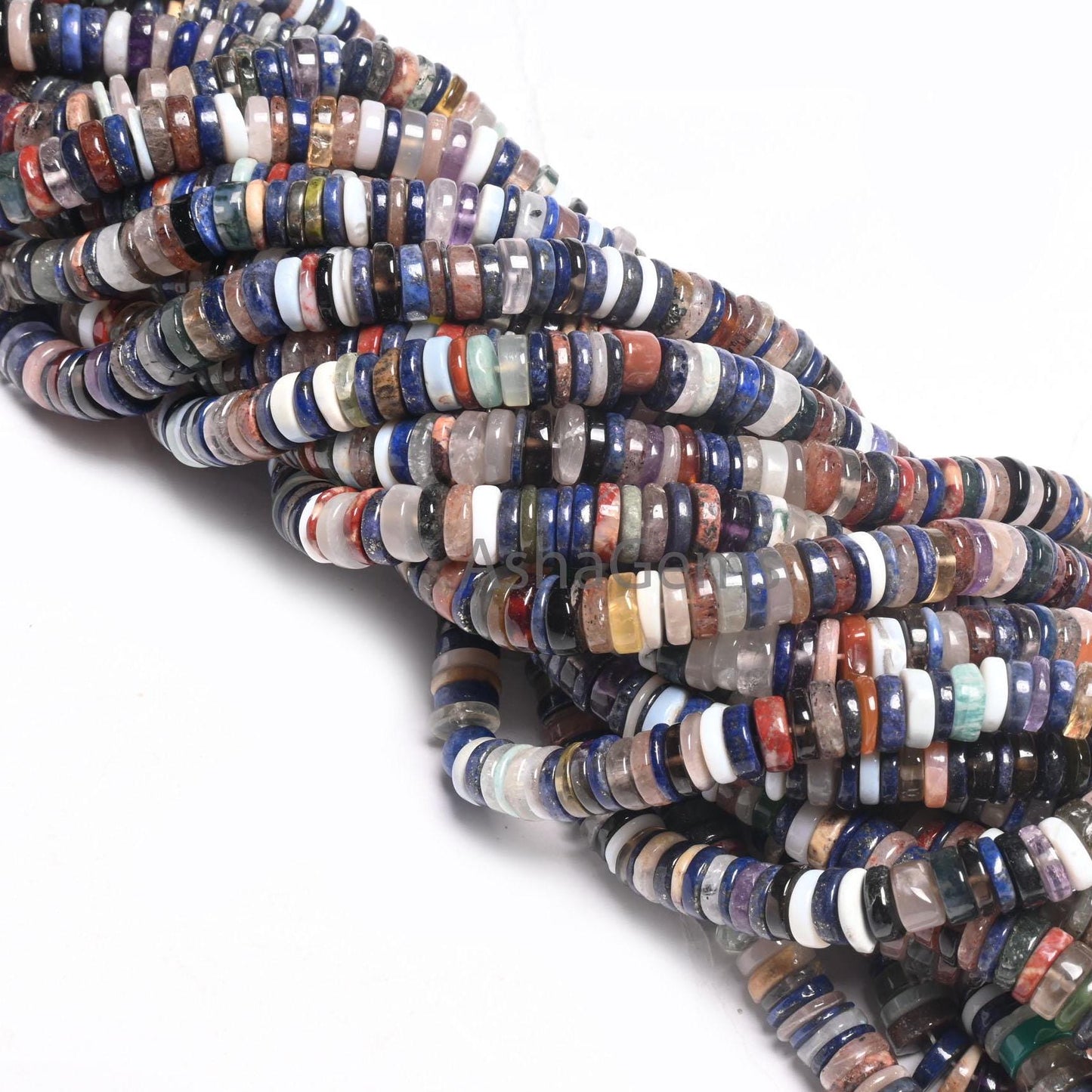 Beautiful Mix Color Gemstone Heishi Tyre Smooth Beads,16" Natural Disco Multi Color Stone Handmade Flat wheel Bead Jewelry Making Craft SALE
