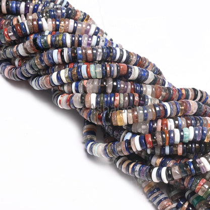 Beautiful Mix Color Gemstone Heishi Tyre Smooth Beads,16" Natural Disco Multi Color Stone Handmade Flat wheel Bead Jewelry Making Craft SALE