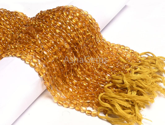 6-8 mm Fine Golden Yellow Quartz Color Hydro Smooth Oval Shape Beads,13" Strand Yellow Hydro Plain handmade Oval Beads Jewelry making Crafts