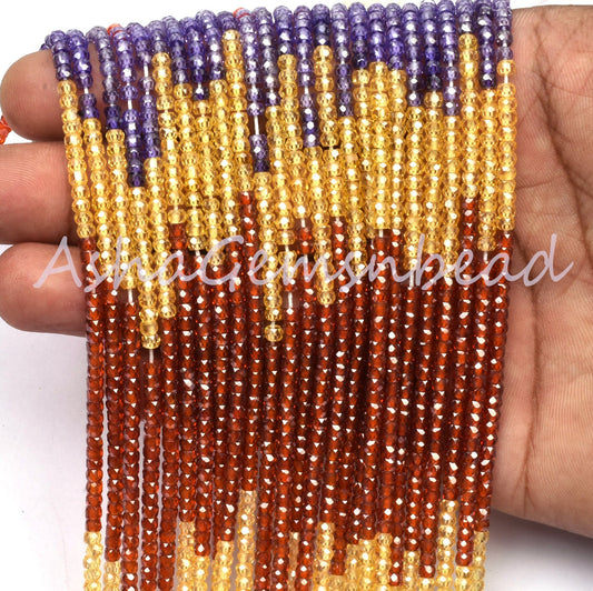 Beautiful Multi Color Zircon Micro Cut Faceted Beads,13" Strand AAA Multi Zircon Machine Cut Rondelle Shape Beads 3 mm,Jewelry Making Crafts