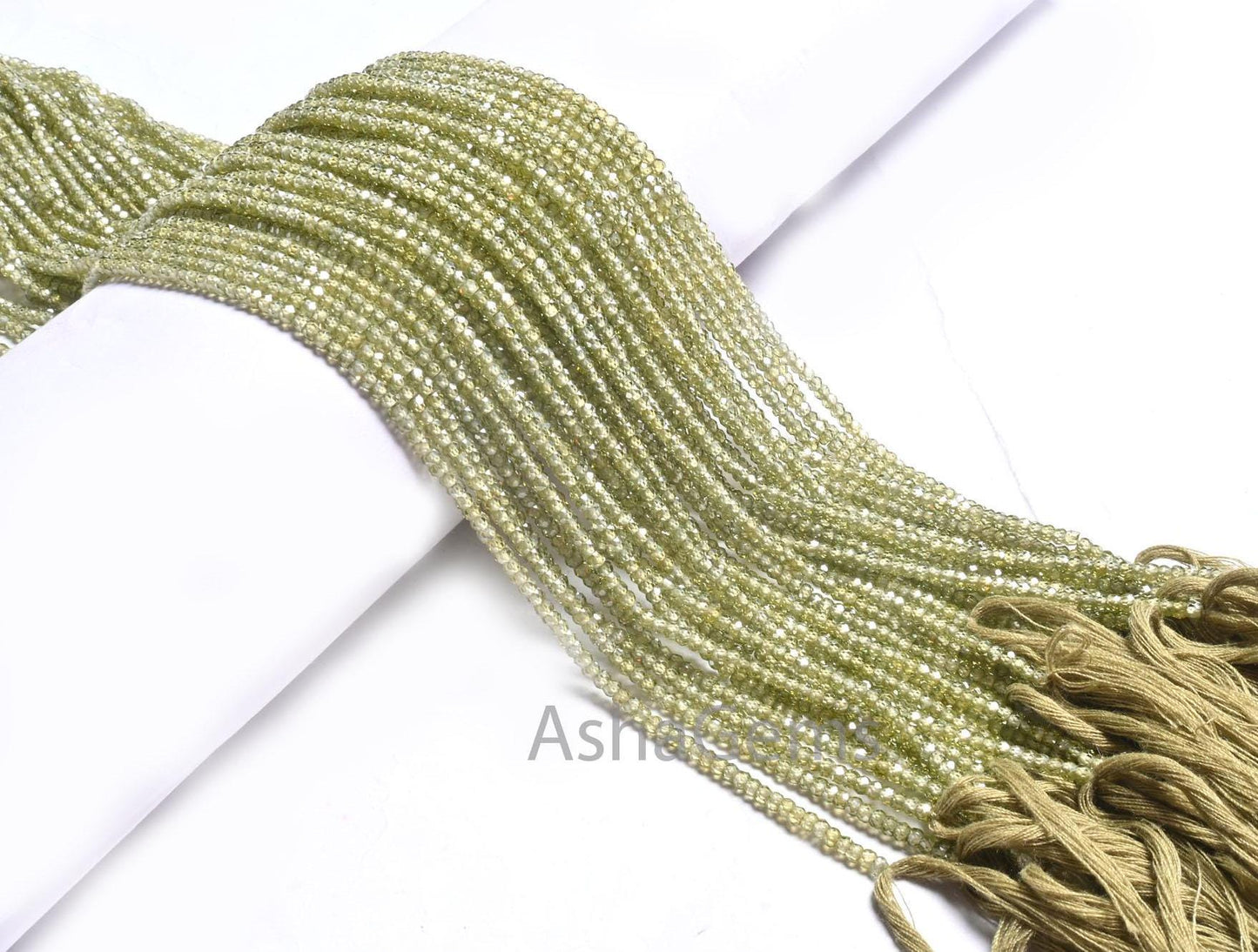 2.5mm Beautiful Green Zircon Micro Faceted Rondelle Beads,13" AAA Peridot Green Cubic Zircon machine Cut Zircon Tiny Bead Jewelry Craft SALE