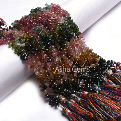 Natural Multi Tourmaline Faceted Drops Shape Gemstone Beads,Fine Tourmaline Beads Tourmaline Side Drill Teardrop Briolette Bead Jewelry SALE