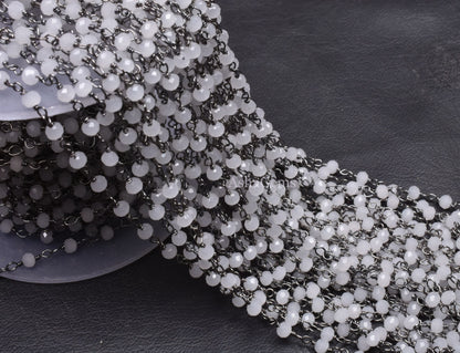 AAA Quality White Quartz Hydro Faceted Rondelle Beads Rosary Chain,3 mm Black Gunmetal Plated Wire Wrap Chain Jewelry Making Handicraft SALE