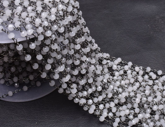 AAA Quality White Quartz Hydro Faceted Rondelle Beads Rosary Chain,3 mm Black Gunmetal Plated Wire Wrap Chain Jewelry Making Handicraft SALE