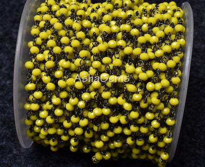 Rosary Chain, Beautiful Yellow Jasper Hydro Faceted Rondelle Beaded handmade Rosary Chain,3 mm Gunmetal Wire Wrap Chain Jewelry Making Craft