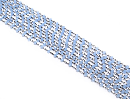 Fine Aqua Blue Chalcedony Hydro Rondelle Faceted Beads Rosary Chain,3mm Black Metal Plated Wire Wrap Beaded Gunmetal Chains Jewelry Necklace