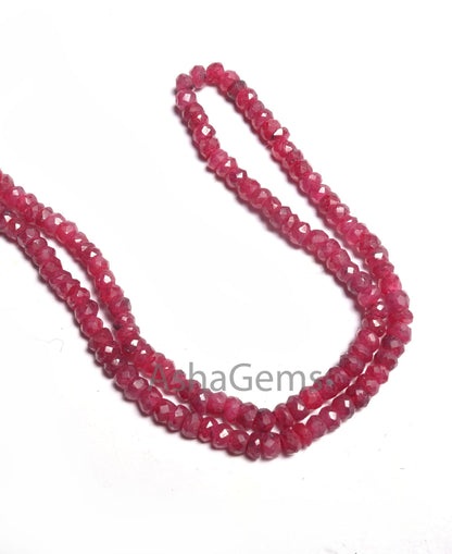 Red Ruby Corundum Faceted Beads,12.5" Ruby Indian Cut Rondelle gemstone beads, Ruby Corrundum Indian Cut beads For Necklace Jewelry Crafts