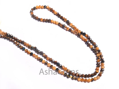 2.2 mm AAA Top quality Tiger Eye Micro Cut Beads,13" Strand Tiger Eye Faceted Machine Cut Rondelle Shape Gemstone tiny Beads Jewelry Makings
