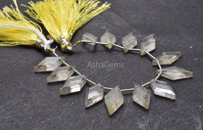 Natural Golden Rutile Quartz Faceted Rhombus Shape Gemstone Beads,9-18mm Fine Rutile Fancy Rhombus Straight Drill Bead Jewelry making Crafts