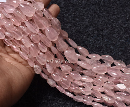 Beautiful Pink Rose Quartz Smooth Pears Shape Beads,13" Strand Rose Quartz Plain Handmade Beads, Quartz Pear Gemstone Beads Jewelry Crafts