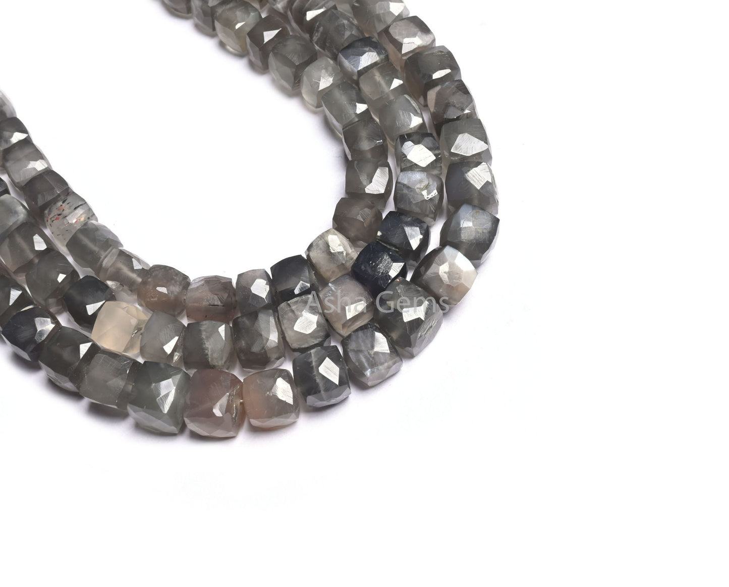 Natural Grey Moonstone Faceted 3D Cube Box Shape Gemstone Beads,10" Strand Moonstone Cube Beads, Grey Moonstone Beads Jewelry Making Crafts