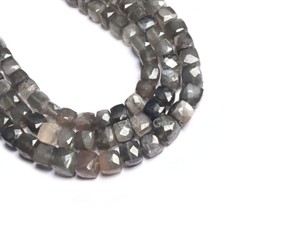 Natural Grey Moonstone Faceted 3D Cube Box Shape Gemstone Beads,10" Strand Moonstone Cube Beads, Grey Moonstone Beads Jewelry Making Crafts