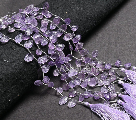 AAA Quality Pink Amethyst Fancy Leaf Shape Carved Gemstone Beads,8" Natural Amethyst Carve Pear Briolette Handmade Bead Jewelry Making Craft