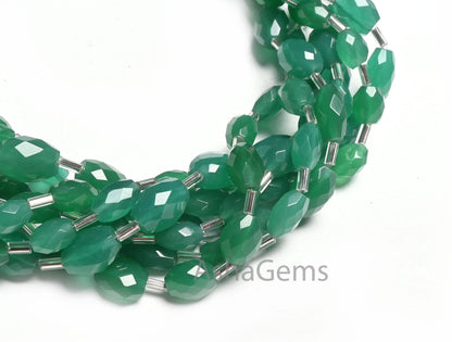 Beautiful Green Onyx Fancy Puff Oval faceted Gemstone Loose Beads110" Green Onyx Indian Cut Oval Briolette Handmade Onyx Beads Jewelry Craft