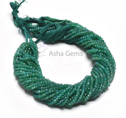 AAA Green Onyx Indian Machine Cut Gemstone Loose Beads,13"Strand Green Onyx Faceted Rondelle Shape Beads, Green Onyx Bead Jewelry Craft SALE