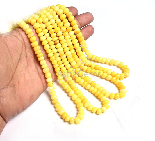 Fine Yellow Opal Smooth Rondelle Shape Beads, Yellow Opal Plain Handmade Gemstone Loose Bead, Opal Beads Necklace making Jewelry Crafts SALE