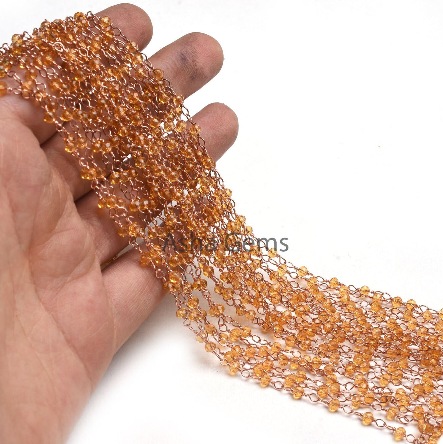 Beautiful Brown Quartz Hydro Faceted Rondelle Beads Rosary Chain By Feet,3mm Rose Gold Plated Copper Wire Wrap handmade Chain Jewelry making