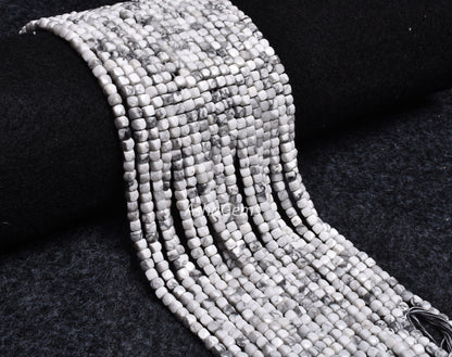 Beautiful Howlite Faceted 3D Cube Box Shape Beads,4 mm,6/13 Inch Strand, White Howlite Faceted Cube Beads,3D Box Beads, Jewelry Making Craft