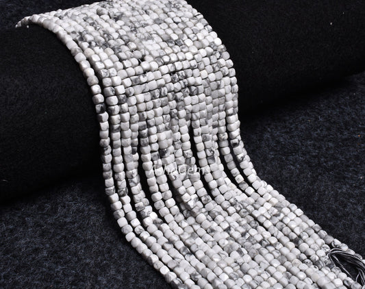 Beautiful Howlite Faceted 3D Cube Box Shape Beads,4 mm,6/13 Inch Strand, White Howlite Faceted Cube Beads,3D Box Beads, Jewelry Making Craft