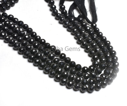 AAA Quality Black Spinel Faceted Round Ball Beads,9" Strand Natural Spinel Beads, Black Spinal Machine Cut Round Gemstone Beads Jewelry SALE