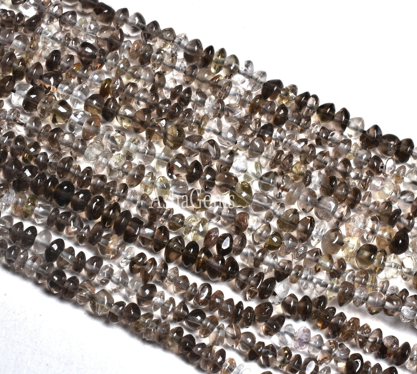 Natural Smoky quartz Button Shape Beads,13" Strand Shaded Smoky Smooth Button Beads, Gemstone Plain Handmade Button Beads For Jewelry Crafts