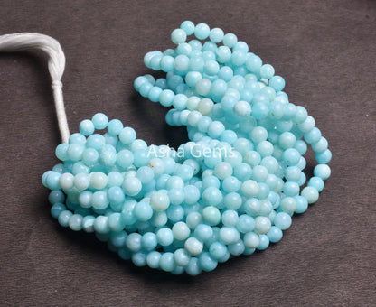 7-8 mm AAA Sky Blue Opal Smooth Round Ball Beads, Peru Opal Plain Round Shape Gemstone Beads, Blue Opal Beads Jewelry Necklace Making SALE