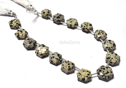 Beautiful Dalmation Jasper Fancy Hexagon Shape Beads,15 Pc Strand Natural Dalmation Jasper Faceted 6 Corner Gemstone beads, Jasper Beads