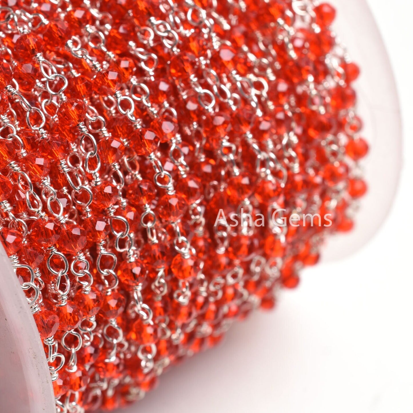 Beautiful Cherry Red Quartz Hydro Faceted Rondelle Beads Rosary Chain Silver Plated Wire Beaded Chain 1,5,10,50 Ft Bulk Supply Jewelry Chain
