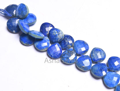 11 mm Natural Lapis Lazuli Faceted Heart Beads,7" Blue Lapis Heart Briolette Side Drill Gemstone Beads, Lapis Bead Jewelry Making Craft SALE (AG 18689 )