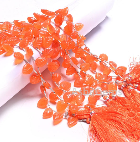 AAA Quality Carnelian Fancy Leaves Shape handmade Carving Beads, Orange Carnelian Carved Pear Briolette Gemstone Beads Jewelry Making Craft