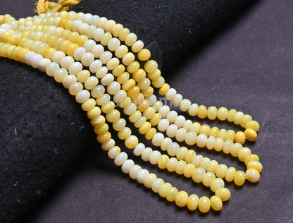 Beautiful Yellow Opal Smooth Rondelle Shape Beads,16" AAA Quality Shaded Pastel Yellow Opal Plain Handmade Gemstone Beads Jewelry Craft Sale